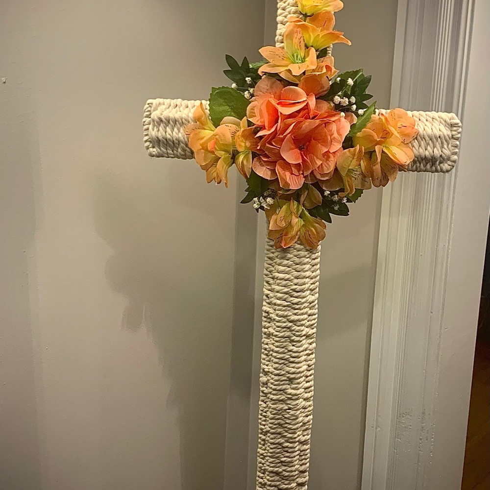 Wreath Cross Macrame Floral Design Handm